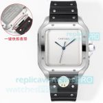 THB Cartier Santos Silver Dial Stainless Steel Rubber Strap Swiss Replica Watch 